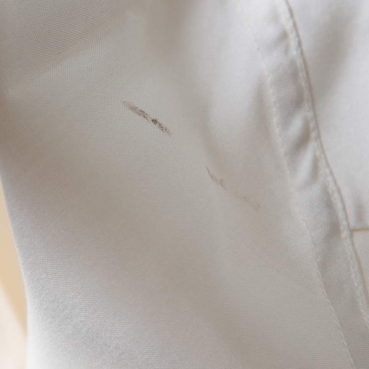 Pre Owned Gucci Cream Silk Pintuck Detail Button Front Skinny Shirt M