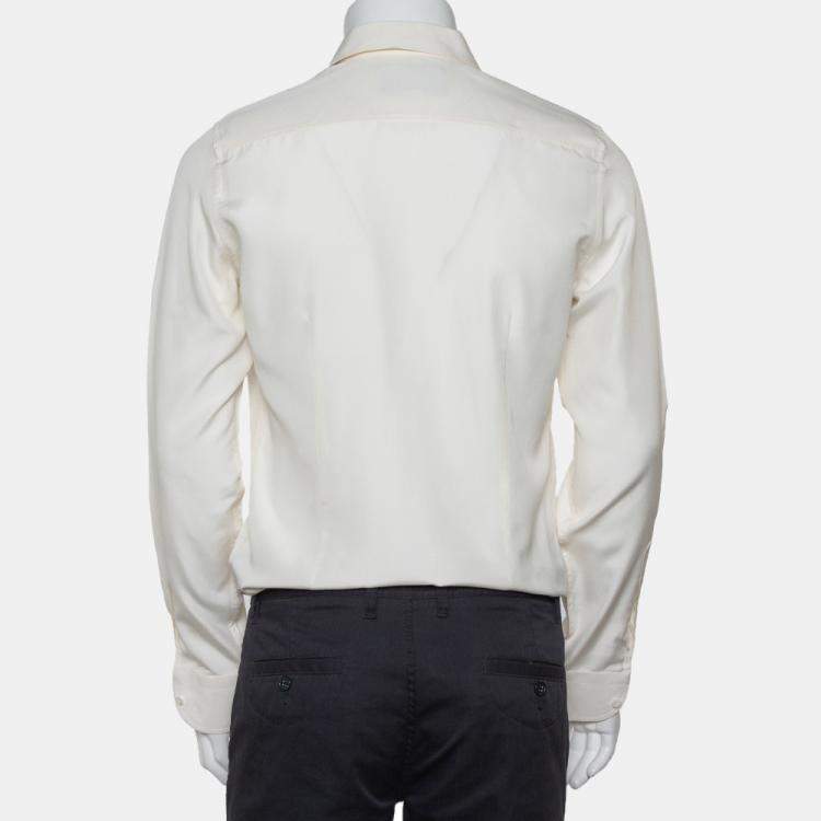 Pre Owned Gucci Cream Silk Pintuck Detail Button Front Skinny Shirt M