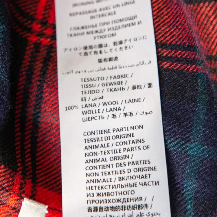 مملوكة مسبقًا Gucci Red Tartan Plaid Floral and Dragon Embroidered Wool Shirt M