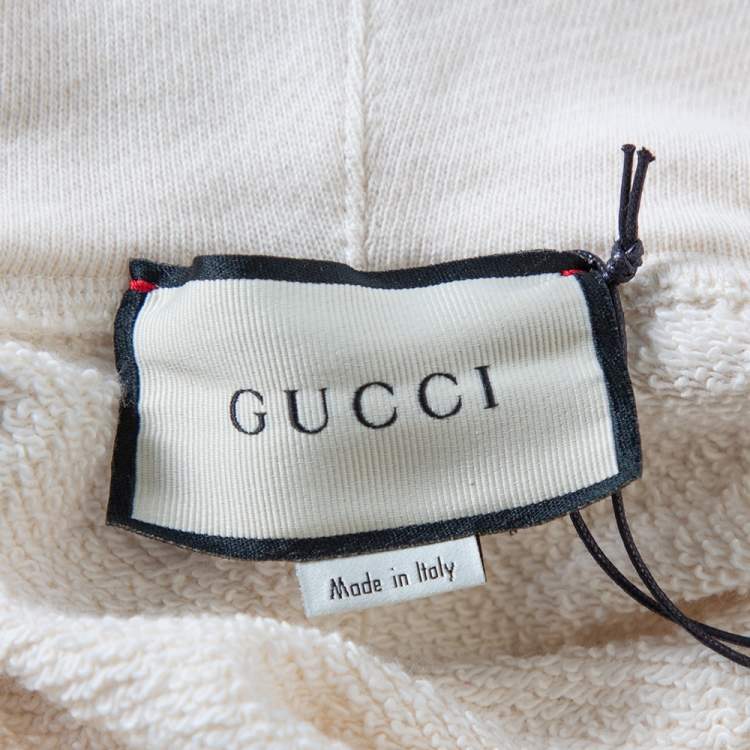 Pre Owned Gucci Cream Logo Printed Cotton Applique Detail Oversized Hoodie XL