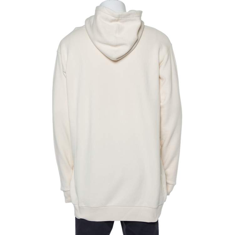 Pre Owned Gucci Cream Logo Printed Cotton Applique Detail Oversized Hoodie XL