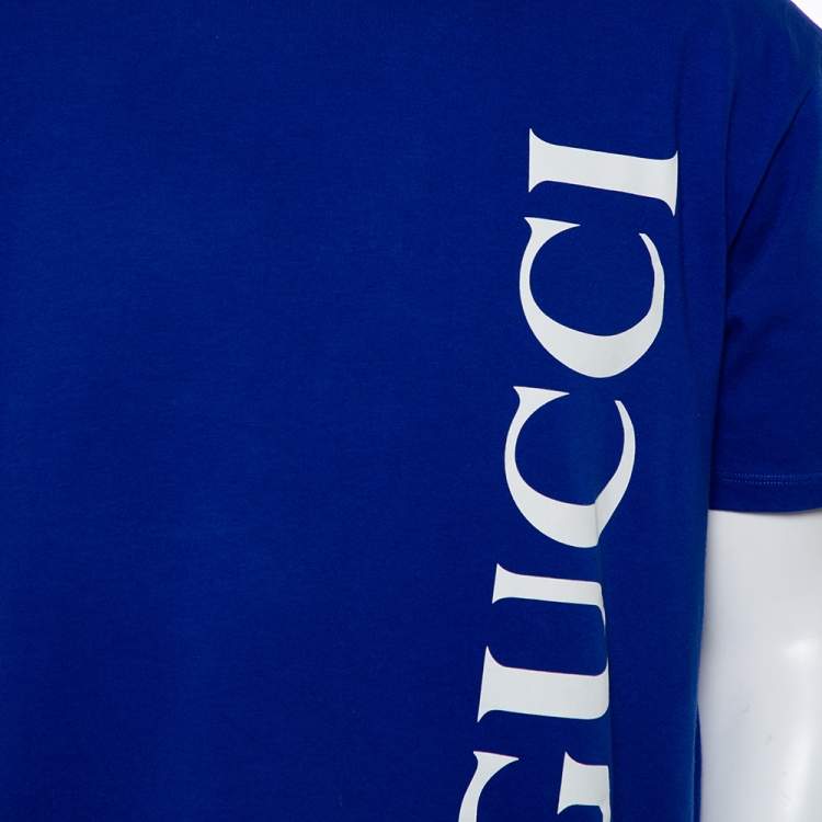 مملوكة مسبقًا Gucci Blue Cotton Logo Printed Oversized Crewneck T-Shirt M