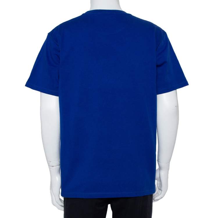 مملوكة مسبقًا Gucci Blue Cotton Logo Printed Oversized Crewneck T-Shirt M