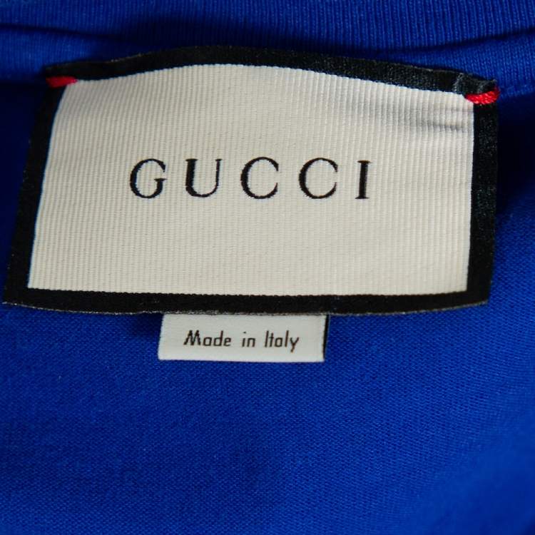 مملوكة مسبقًا Gucci Blue Cotton Logo Printed Oversized Crewneck T-Shirt M