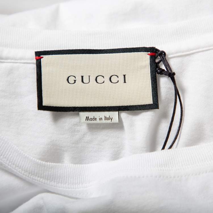 Pre Owned Gucci White Washed Cotton Logo Printed Oversized Crewneck T-Shirt XS