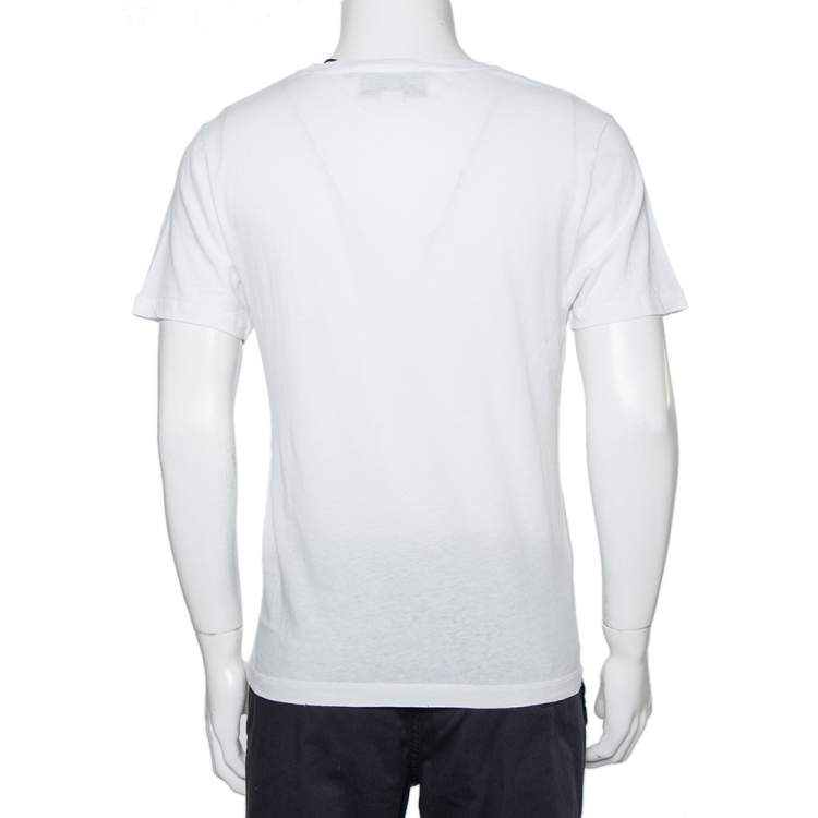 Pre Owned Gucci White Washed Cotton Logo Printed Oversized Crewneck T-Shirt XS