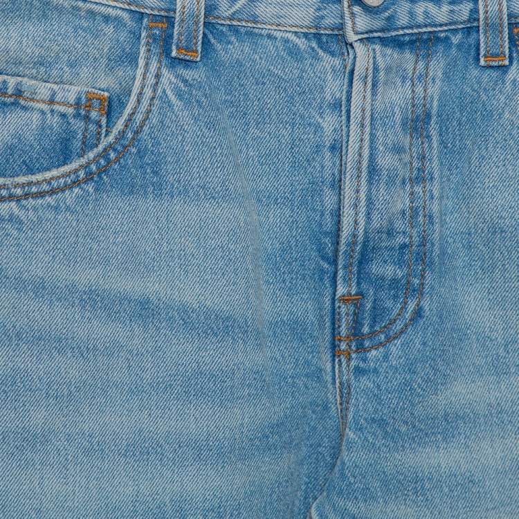 Pre Owned Gucci Blue Denim Loved Applique Detail Straight Leg Jeans S