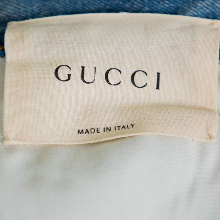 Pre Owned Gucci Blue Denim Loved Applique Detail Straight Leg Jeans S