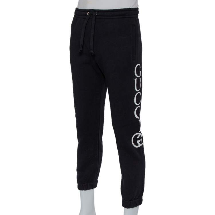 مملوكة مسبقًا Gucci Black Cotton Logo Printed Joggers S