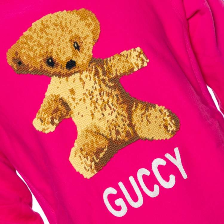 مملوكة مسبقًا Gucci Pink Cotton Teddy Bear Applique Crewneck Sweatshirt S