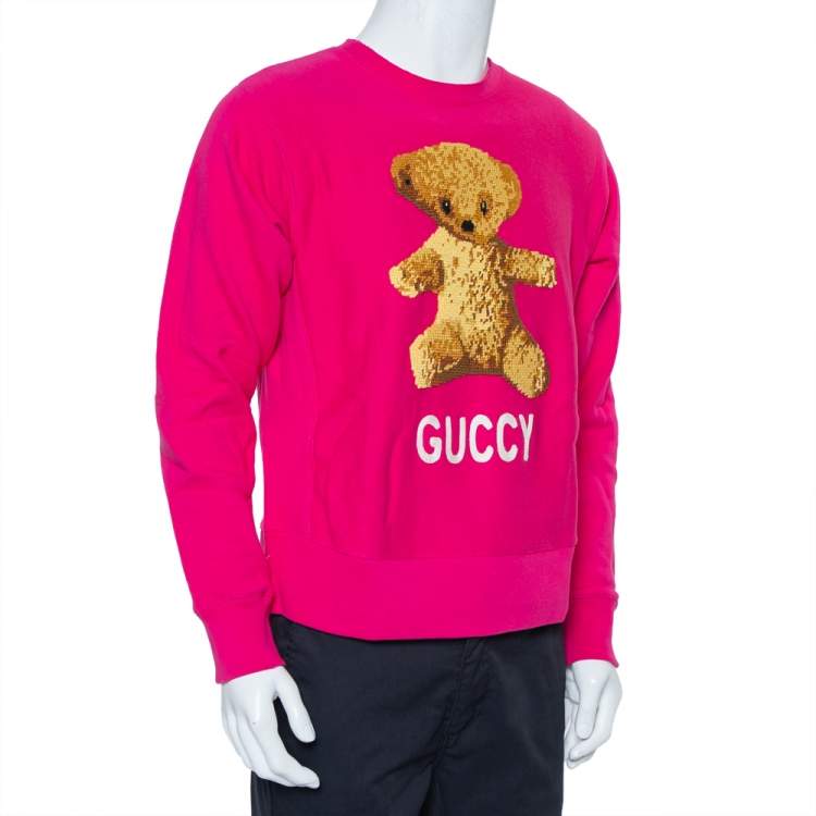 Gucci Pink Cotton Teddy Bear Applique Crewneck Sweatshirt S Gucci | TLC