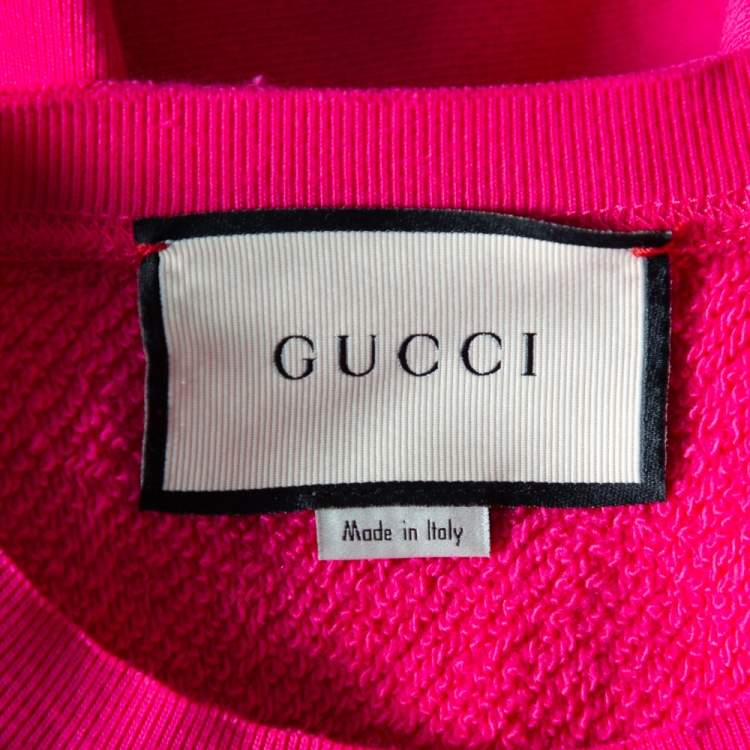 مملوكة مسبقًا Gucci Pink Cotton Teddy Bear Applique Crewneck Sweatshirt S