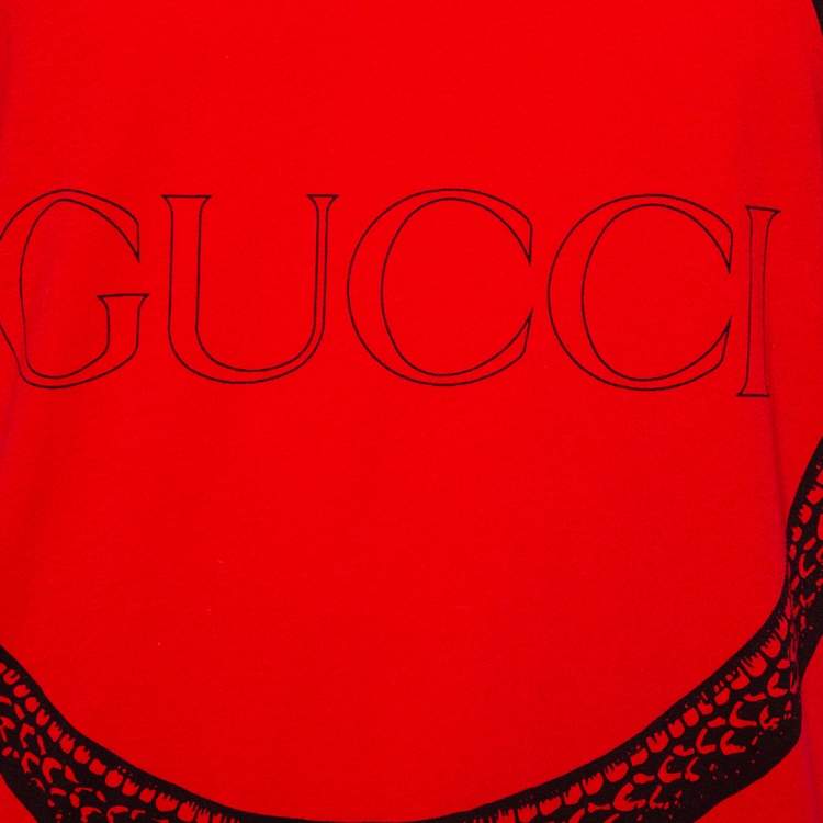 مملوكة مسبقًا Gucci Red Logo Printed Cotton Distressed Crewneck T-Shirt S