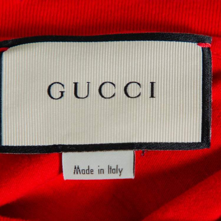 مملوكة مسبقًا Gucci Red Logo Printed Cotton Distressed Crewneck T-Shirt S