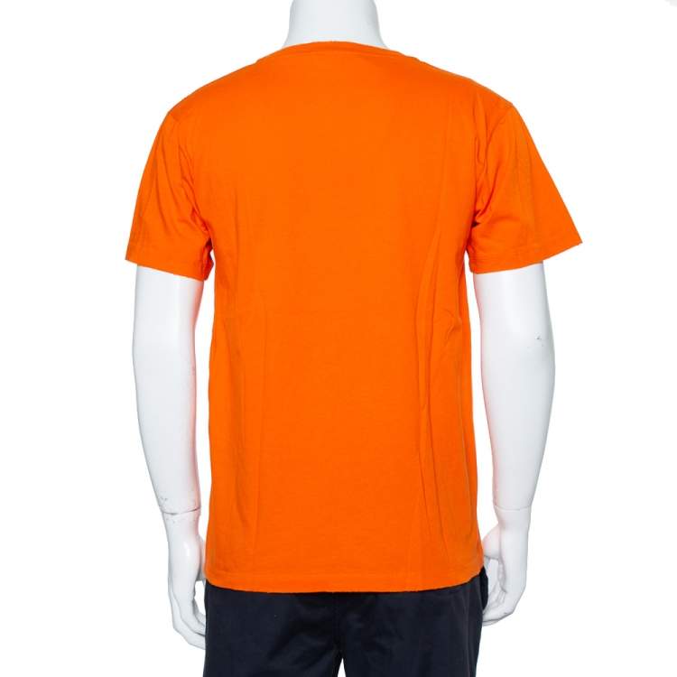 Pre Owned Gucci Orange Logo Printed Cotton Distressed Crewneck T-Shirt S
