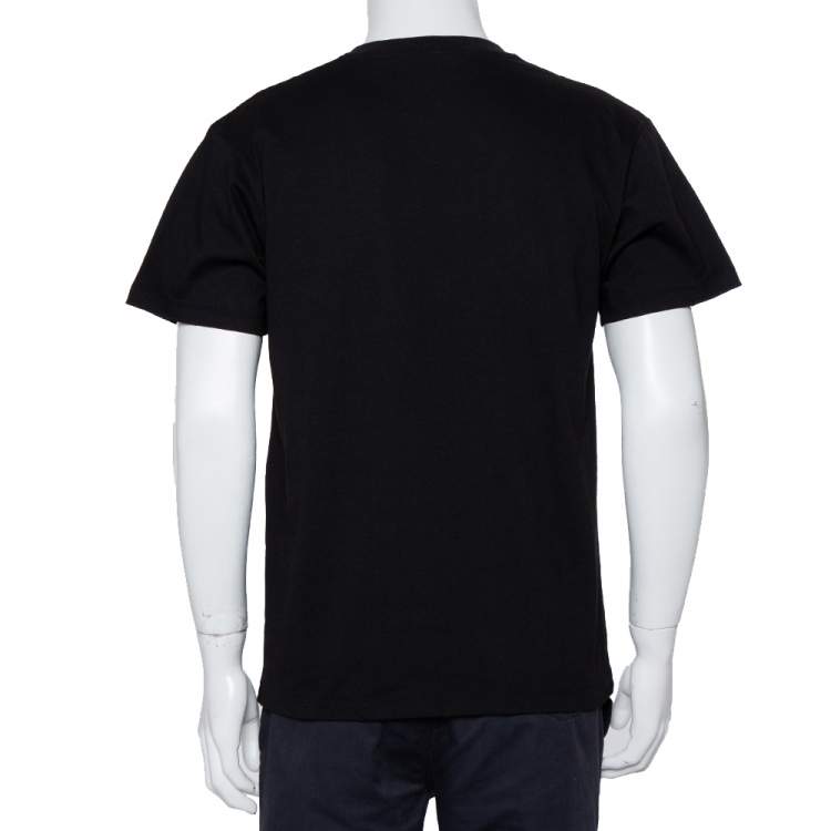 Pre Owned Gucci Black Logo & Lamb Printed Cotton Oversized Crewneck T-Shirt XS