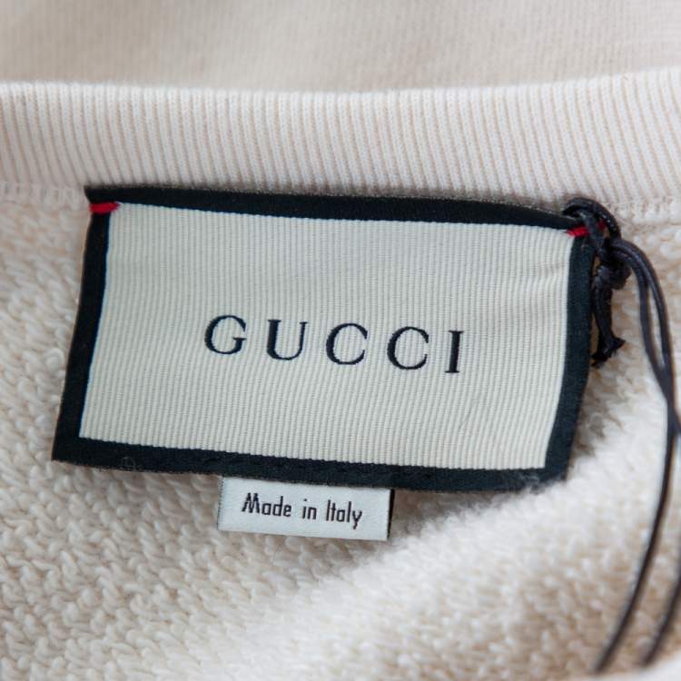 مملوكة مسبقًا Gucci Cream Mouth Printed Cotton Crewneck Sweatshirt S