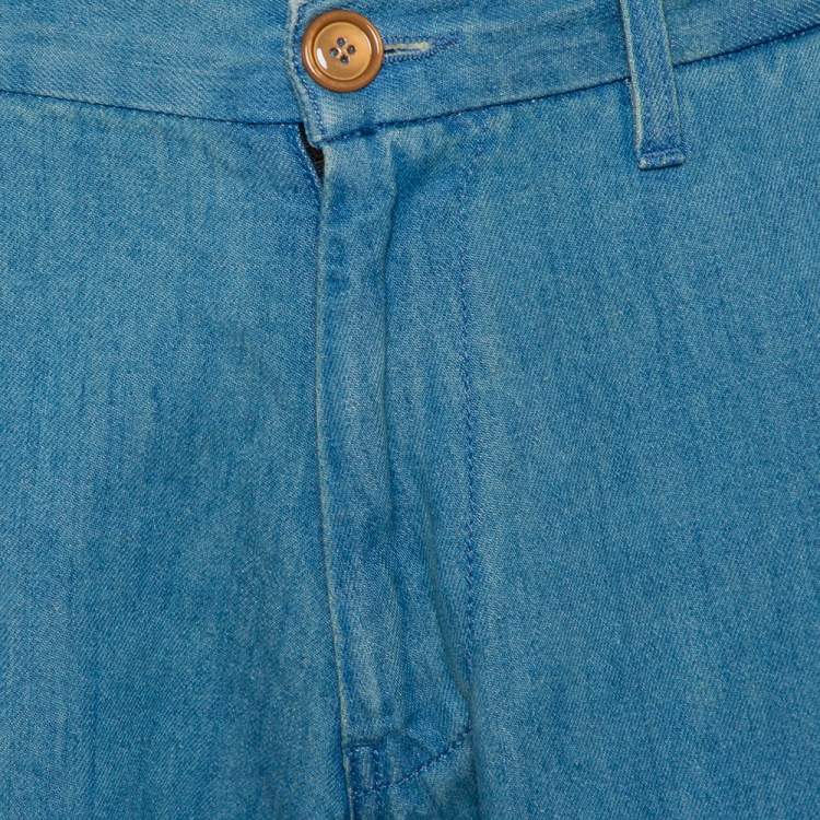 Pre Owned Gucci Blue Denim Logo Embroidered Detail Joggers M