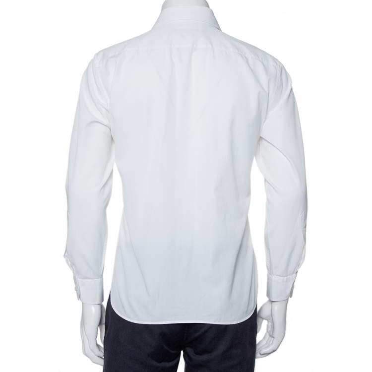 Pre Owned Gucci White Cotton Logo Jacquard Detail Button Front Fitted Shirt XL