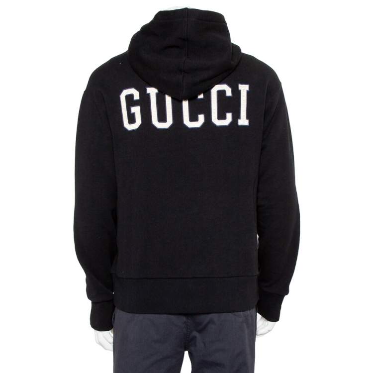 Pre Owned Gucci Black Cotton Logo Pirates Patch Oversized Hoodie S