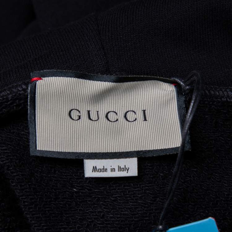 Pre Owned Gucci Black Cotton Logo Pirates Patch Oversized Hoodie S