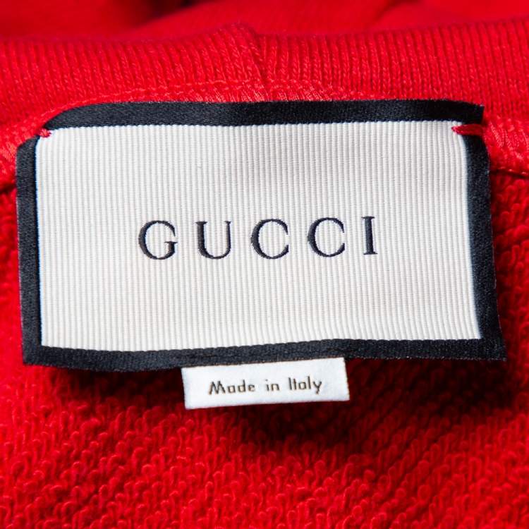 Pre Owned Gucci Red Cotton Knit Dragon Embroidered Hoodie S