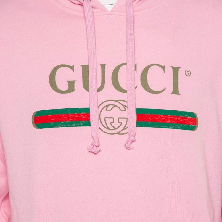 Pre Owned Gucci Pink Cotton Logo Dragon Embroidered Hoodie XS