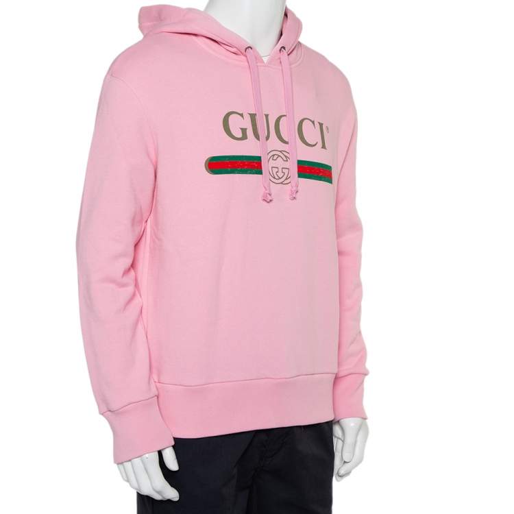 Gucci Pink Cotton Logo Dragon Embroidered Hoodie XS Gucci | TLC