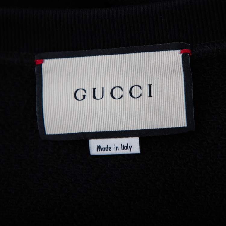 Pre Owned Gucci Black Logo Printed Cotton Leopard Applique Detail Sweatshirt S