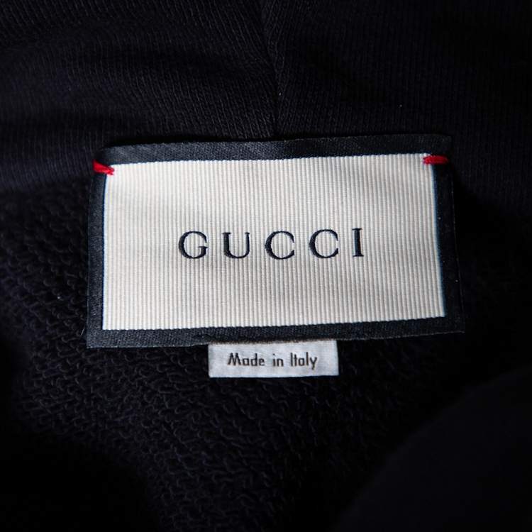 Pre Owned Gucci Black Vintage Logo Print Cotton Hooded Sweatshirt S