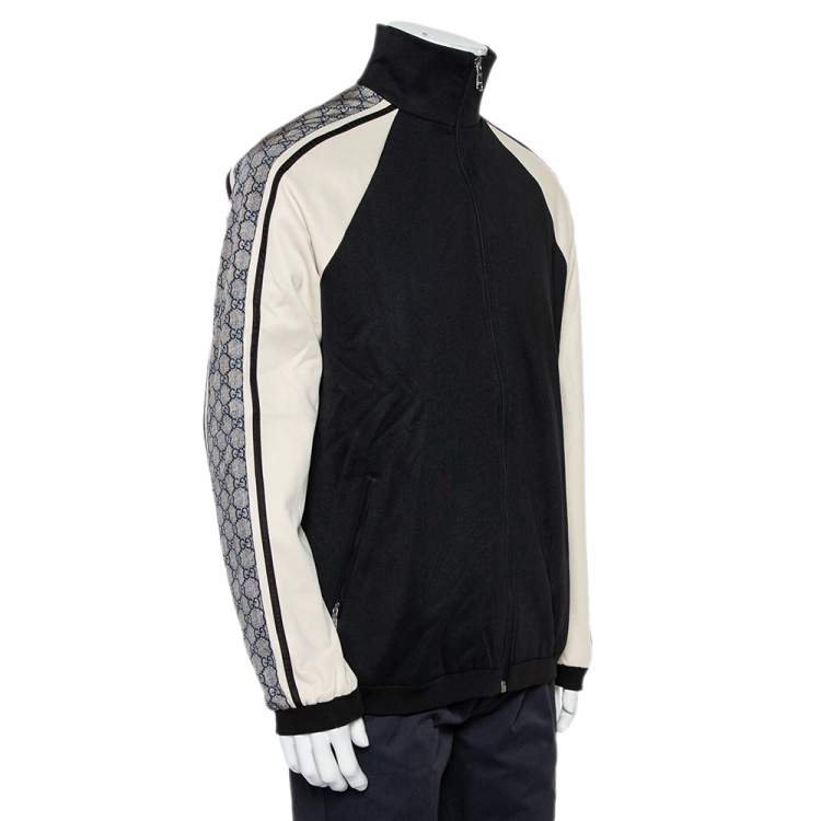 Pre Owned Gucci Black & Cream Jersey Shoulder Strip Detail Oversized Technical Jacket XS
