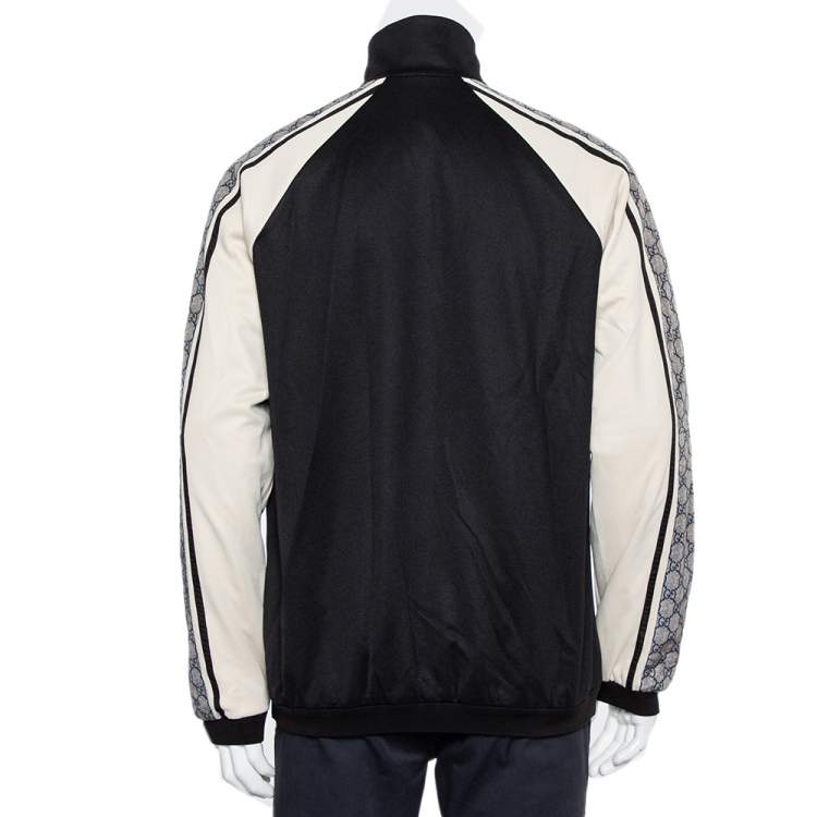 Pre Owned Gucci Black & Cream Jersey Shoulder Strip Detail Oversized Technical Jacket XS
