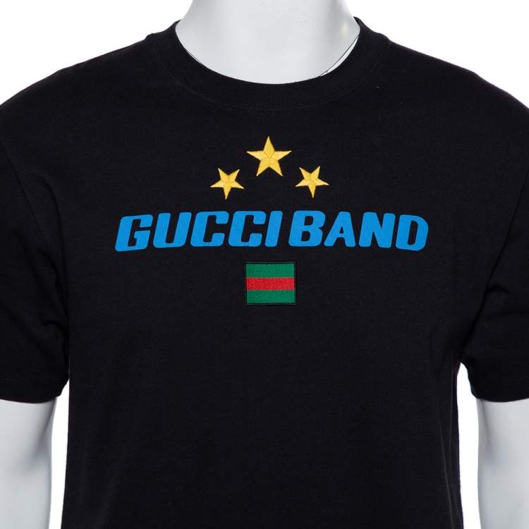 Pre Owned Gucci Black Band Print Cotton Oversized T-Shirt S