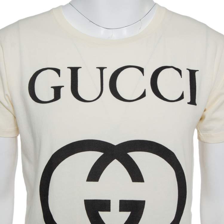 مملوكة مسبقًا Gucci Cream Interlocking G Print Cotton Oversized Crewneck T-Shirt XS
