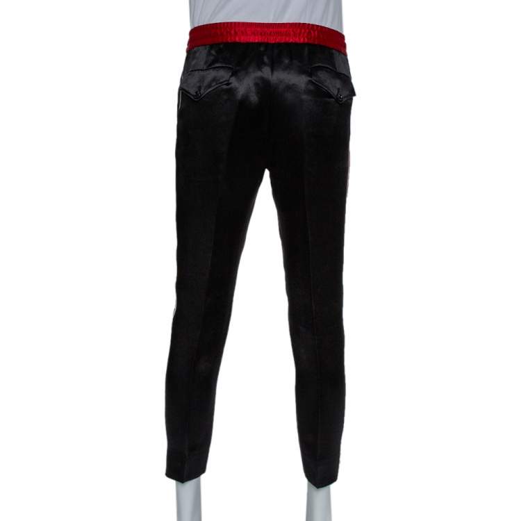Pre Owned Gucci Black Sateen Side Strip Detail Track Pants M 