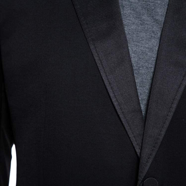 Pre Owned Gucci Black Wool Contrast Collar & Strip Detail Regular Fit Suit 3XL