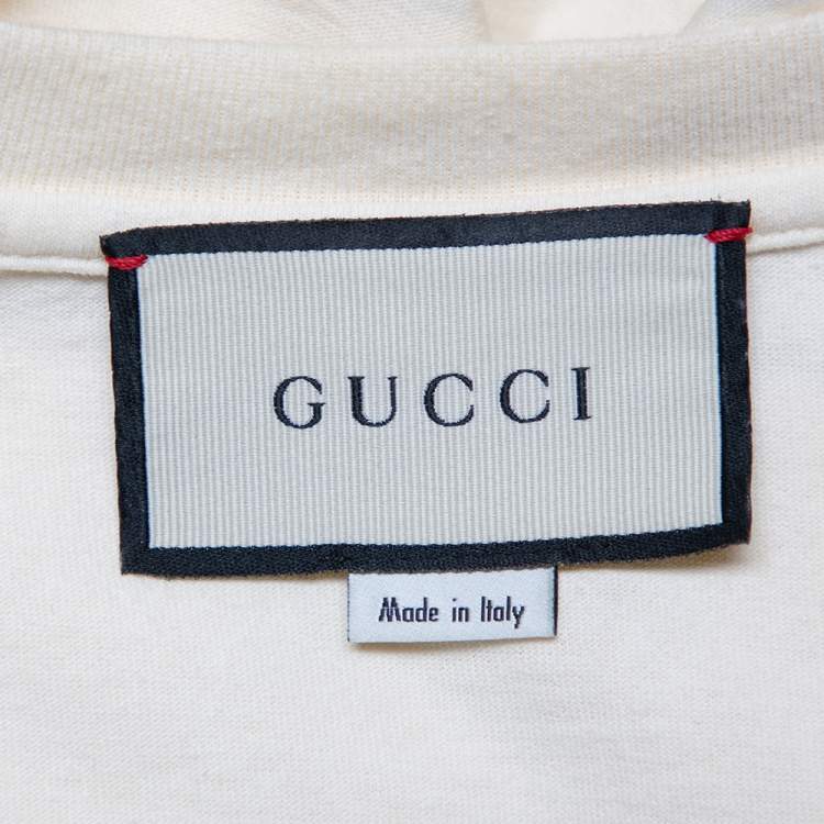 Pre Owned Gucci Cream Logo Printed Cotton Oversized Crewneck T-Shirt XS