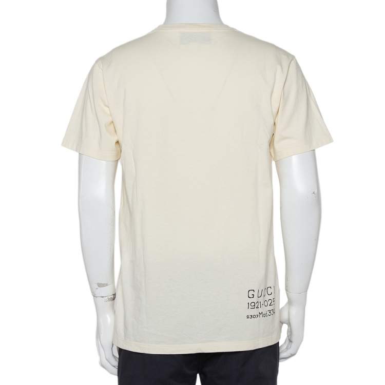 Pre Owned Gucci Cream Logo Printed Cotton Oversized Crewneck T-Shirt XS