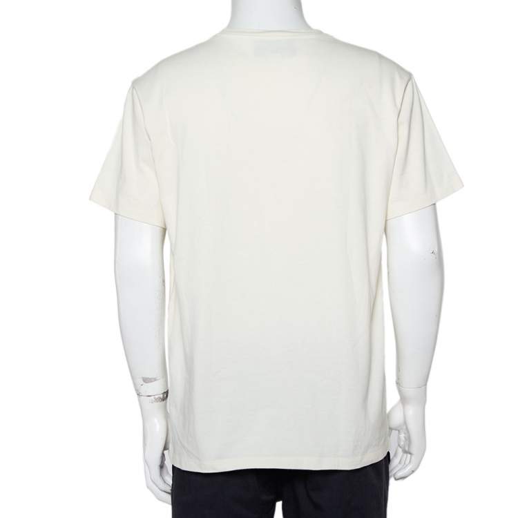 Pre Owned Gucci Cream Cotton Tennis Logo Embroidered Oversized Crewneck T-Shirt L