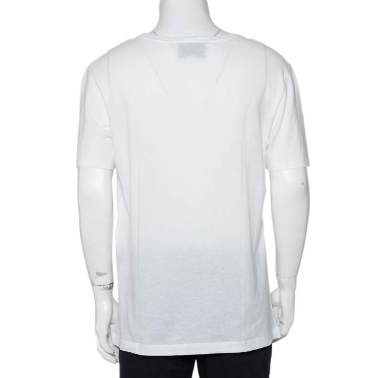 Pre Owned Gucci White Cotton Logo Printed Oversized Crewneck T-Shirt M