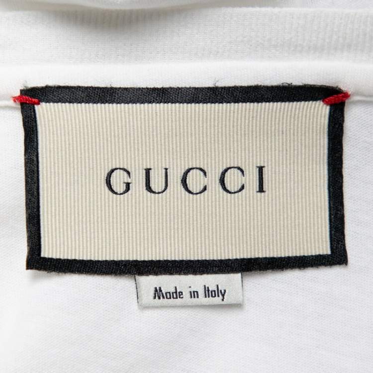 Pre Owned Gucci White Cotton Logo Printed Oversized Crewneck T-Shirt M