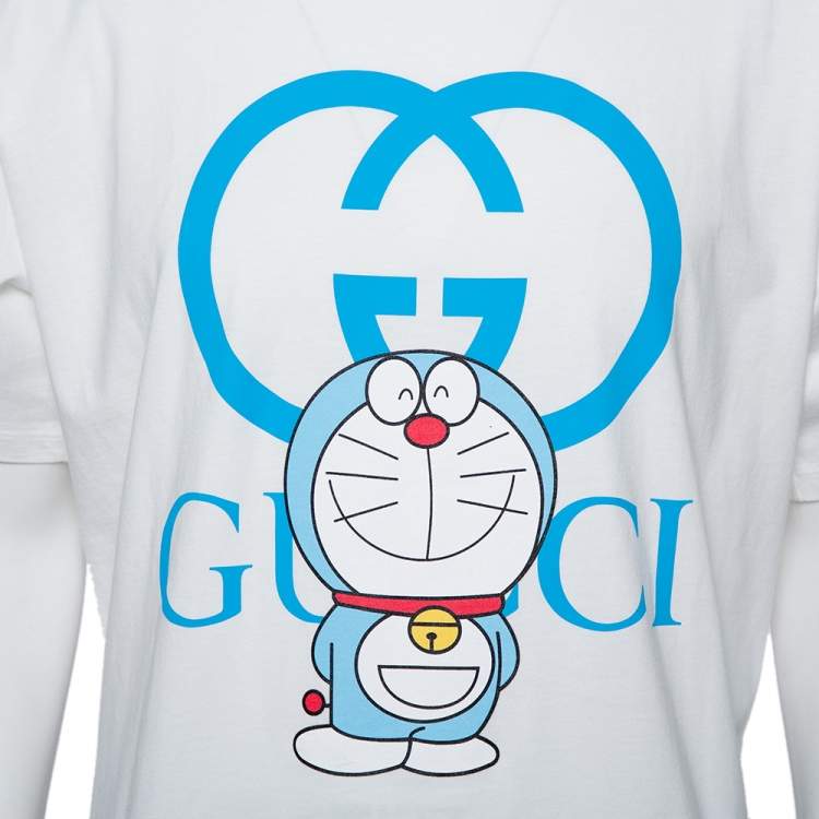 Pre Owned Gucci  X Doraemon White Printed Cotton Crewneck Oversized T-shirt M