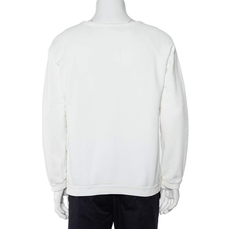 Pre Owned Gucci White Cotton Logo & Cities Printed Crewneck Sweatshirt M