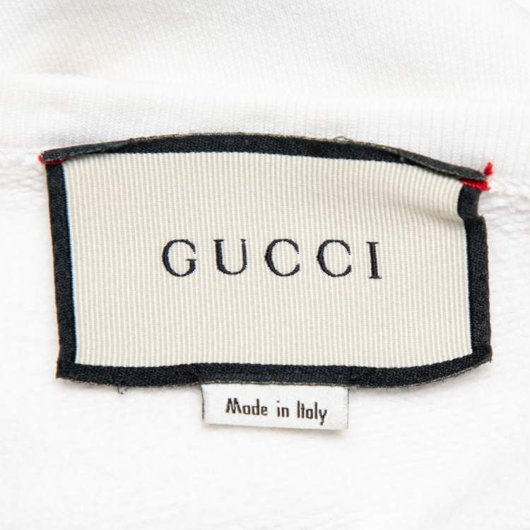 Pre Owned Gucci White Cotton Logo & Cities Printed Crewneck Sweatshirt M