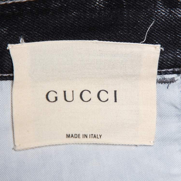 Pre Owned  Gucci Charcoal Grey Denim Tiger & Floral Applique Tapered Jeans M