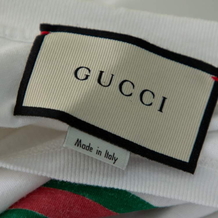 Pre Owned Gucci White Logo Printed Cotton Distressed Crewneck T-Shirt XL