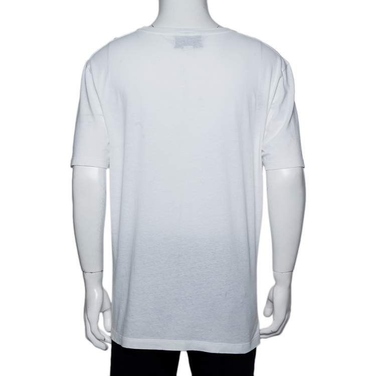 Pre Owned Gucci White Logo Printed Cotton Distressed Crewneck T-Shirt XL