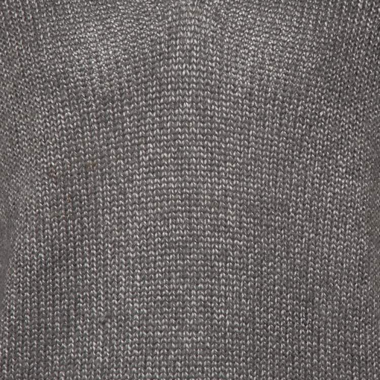 Pre Owned Gucci Grey Silk & Mohair Cable Knit V-Neck Sweater XL
