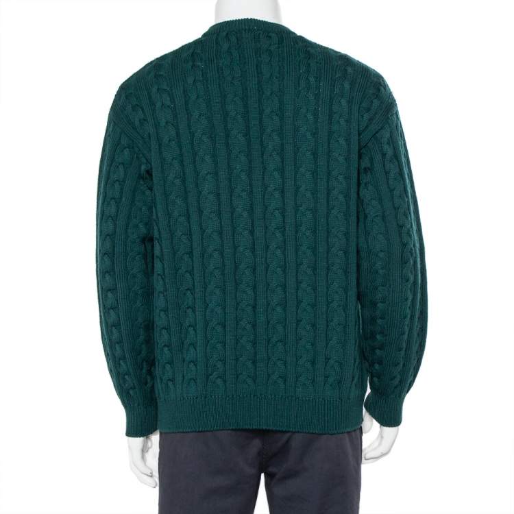 Pre Owned Gucci Dark Green Cable Knit Wool Button Front Cardigan XXL