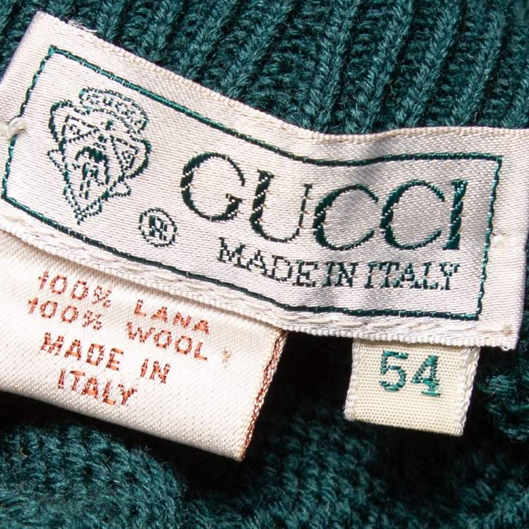 Pre Owned Gucci Dark Green Cable Knit Wool Button Front Cardigan XXL